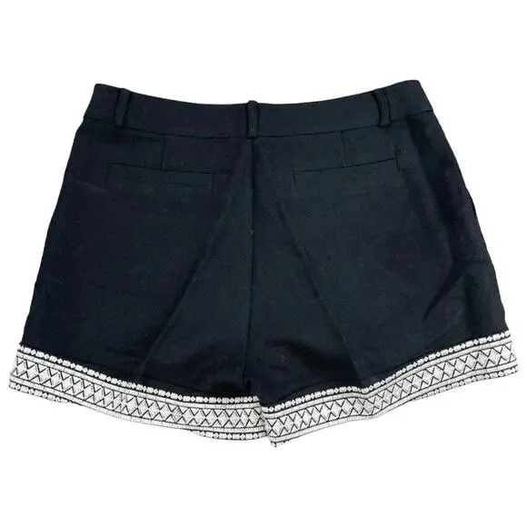 Kate Spade NY Black Linen White Geometric Embroidered Lining Shorts sz US 2 NEW - Picture 6 of 11